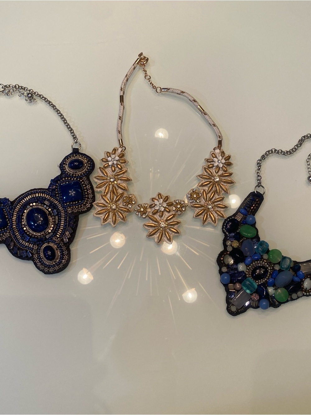 EUC Chico's & J.Crew Designer Beaded Floral Statement Bib Necklace Lot
